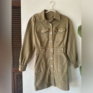 Derek Lam 10 Crosby Olive Green Utility Dress Button Down Long Sleeve Small